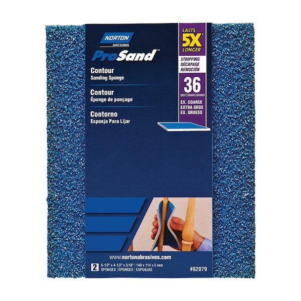 Norton Abrasives Norton ProSand 5.5 in. L X 4.5 in. W X 0.875 in. 36 Grit Extra Coarse Contour Sanding Sponge, PK2 7660782079 - main